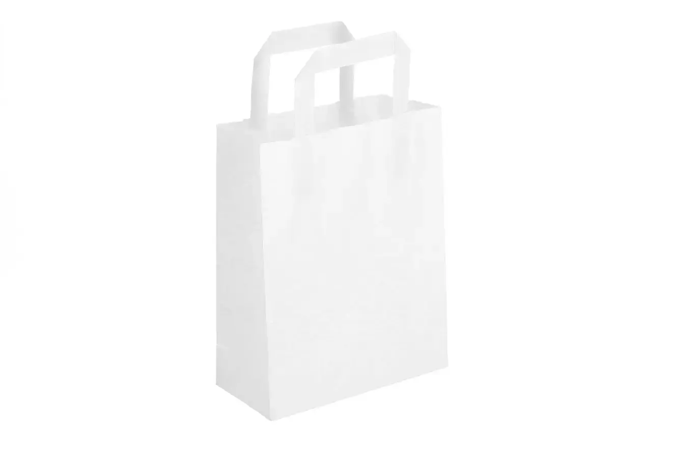 Maišeliai maisto išsinešimui, popieriniai, balti, 70 gsm, 22 x 10 x 28 cm, 100 vnt