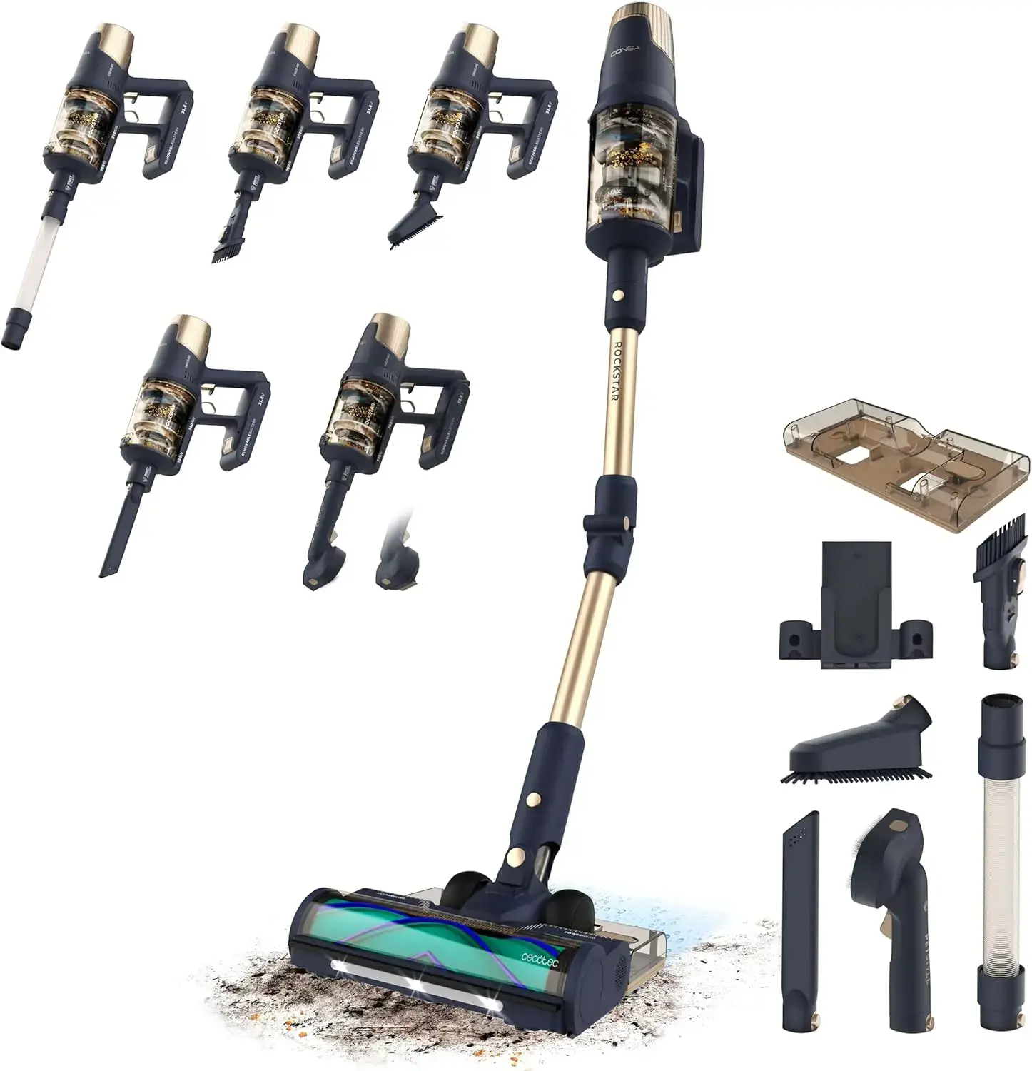 Cecotec Vacuum cleaner | Rockstar RX70 AquaPet Flex Conga | Cordless operating | Stick/handheld | 780 W | Operating time (max) 100 min | Blue/Gold