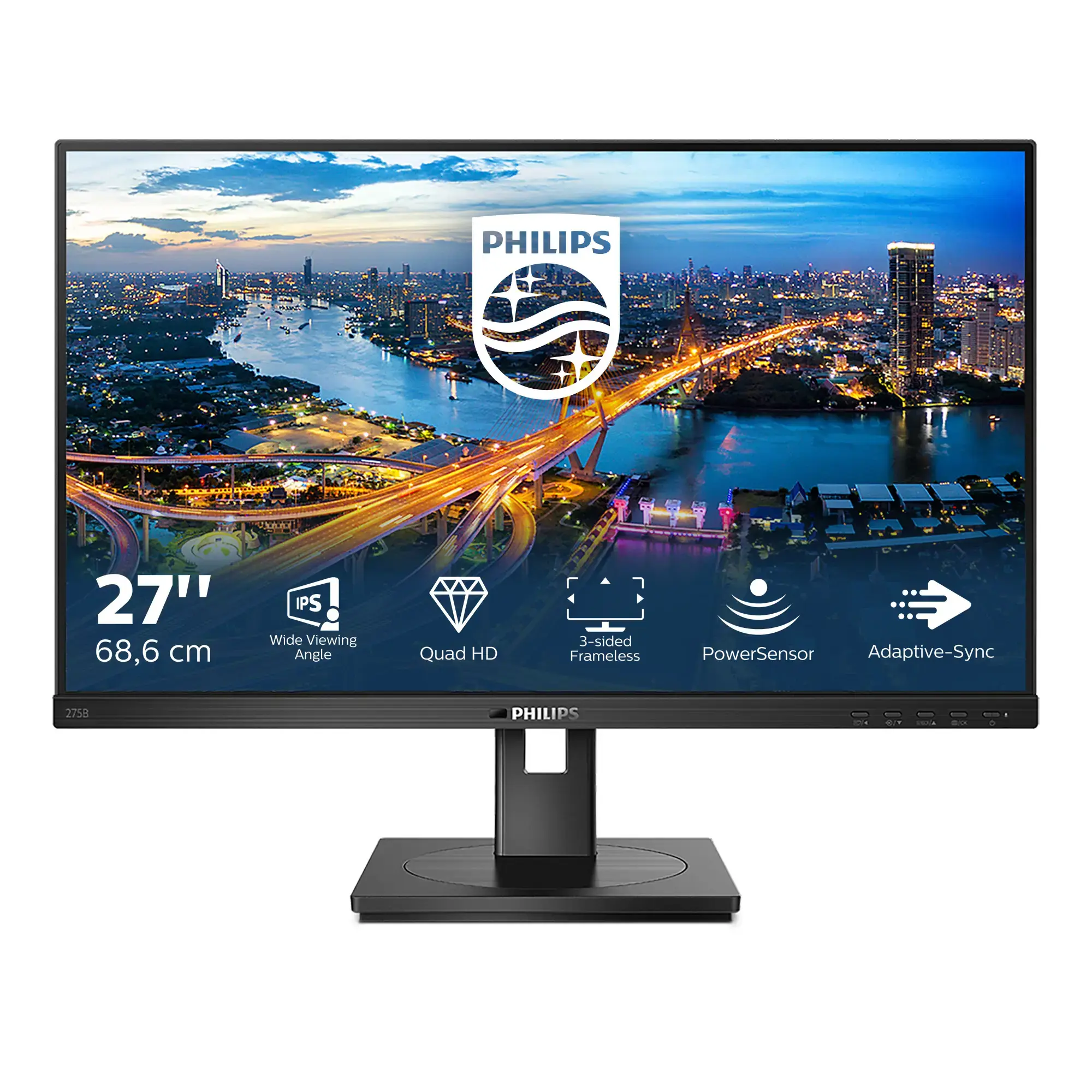 Monitorius Philips B Line 275B1/00, 68.6 cm (27"), 2560 x 1440 pixels, 2K Ultra HD, LCD, 4 ms, Black