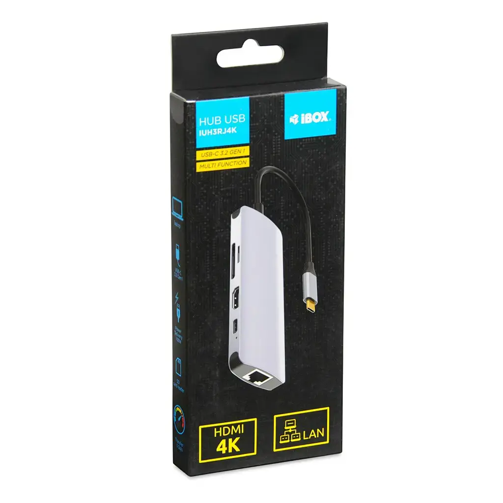 "iBox IUH3RJ4K" nešiojamojo kompiuterio dokas/prievadų replikatorius USB 3.2 Gen 1 (3.1 Gen 1) Type-C Power Delivery 100 W sidabrinės spalvos