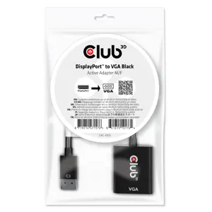 CLUB3D DisplayPort™ to VGA Black Active Adapter M/F, 0.228 m, Displayport, VGA, Male, Female, Strai…