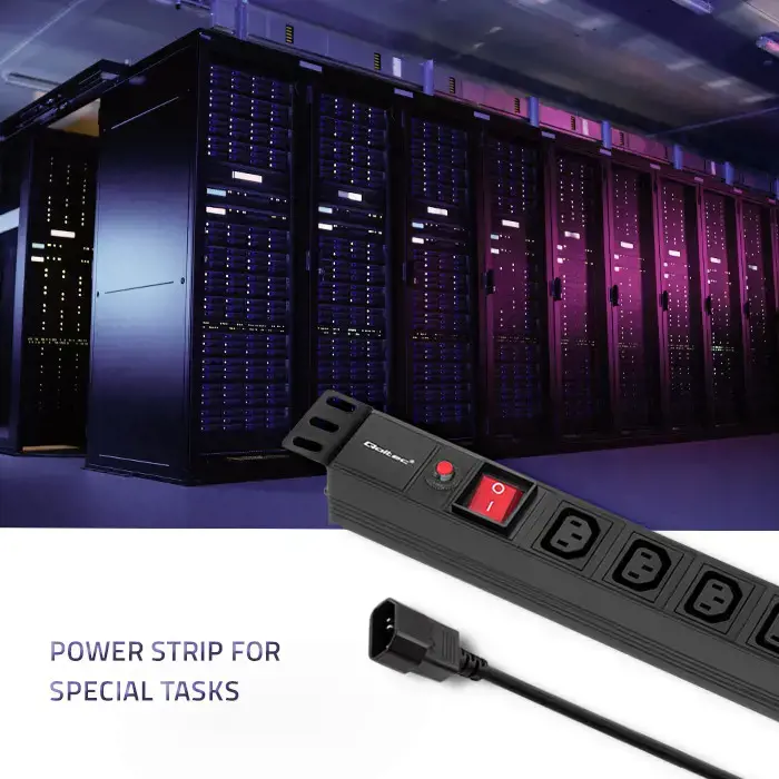QOLTEC 53998 Apsauga nuo viršįtampių Qoltec RACK 19 1U 10A PDU 8xIEC C13 2m