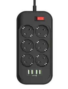 "ColorWay" maitinimo lizdas CW-CHE64B Juodas, 4xUSB, 2 m, 250 V, 6 euro lizdai, 17 W