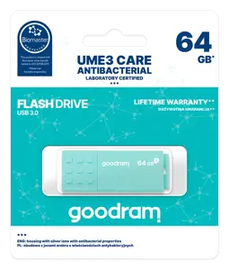 Goodram UME3, 64 GB, USB Type-A, 3.2 Gen 1 (3.1 Gen 1), 60 MB/s, Cap, Turquoise