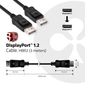 CLUB3D Displayport 1.2 Cable M/M 3Meter 4K60Hz 21.6Gbps, 3 m, DisplayPort, DisplayPort, Male, Male, 3840 x 2160 pixels