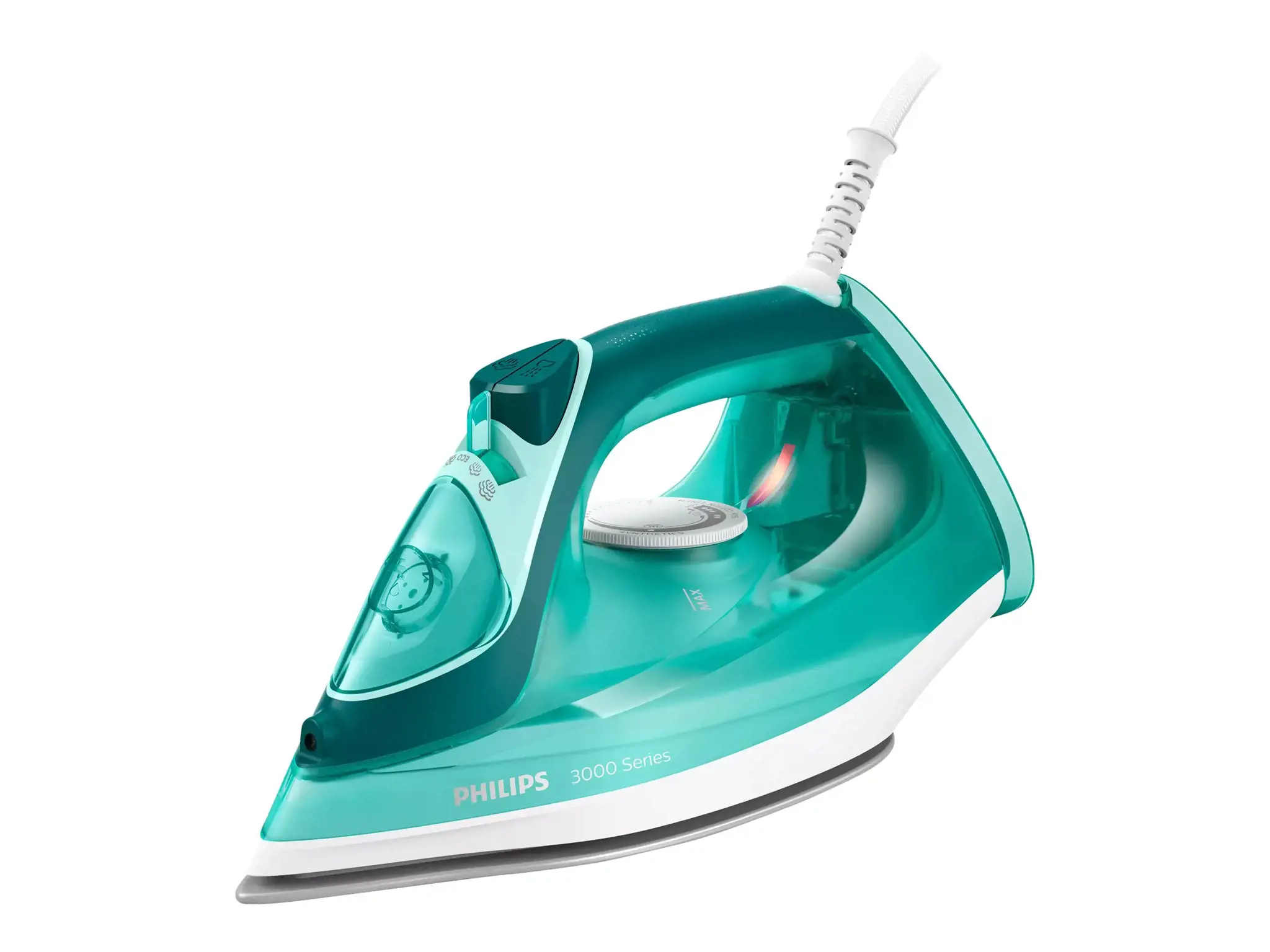 "Philips" 3000 serijos garinis lygintuvas 2400 W, garinis lygintuvas, keraminis padas, 1,9 m, 180 g/min, turkio spalvos, 40 g/min