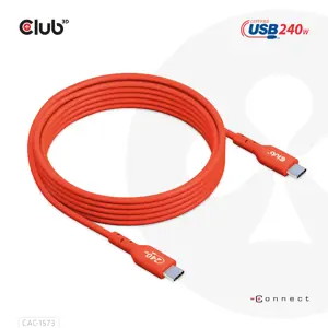 CLUB3D USB2 Type-C Bi-Directional Cable, Data 480Mb,PD 240W(48V/5A) EPR M/M 2m, 2 m, USB C, USB C, USB4 Gen 2x2, Red