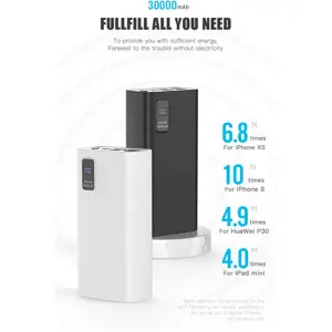 Platinet power bank 30000mAh PD QC LED, baltos spalvos