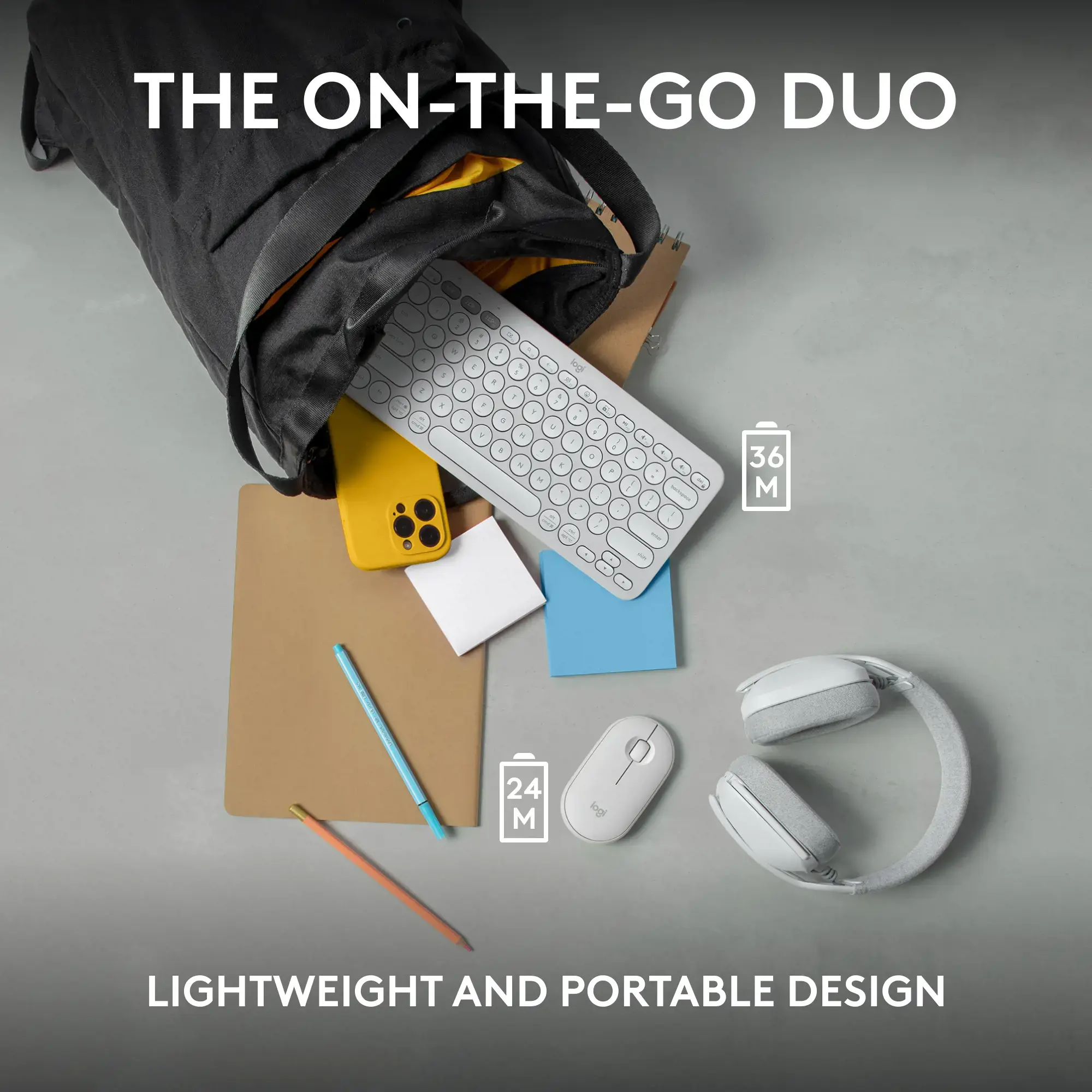 Logitech Pebble 2 Combo, Wireless, RF Wireless + Bluetooth, Scissor key switch, QWERTY, White, Mouse included