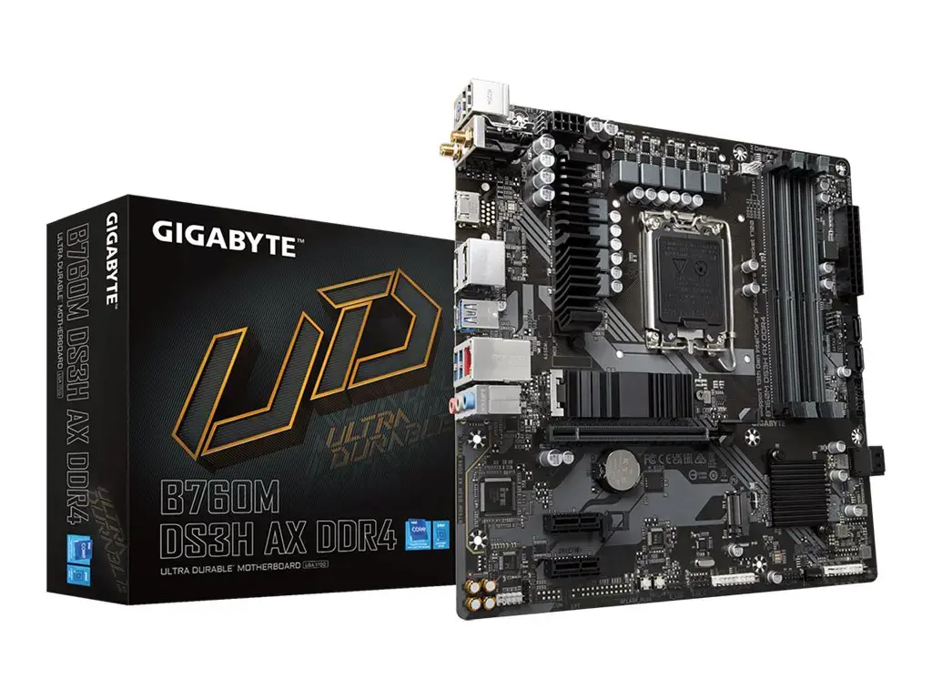 Gigabyte B760M DS3H AX DDR4, "Intel", LGA 1700, "Intel® Celeron®", "Intel® Core™ i3", "Intel® Core™ i5", "Intel® Core™ i7", "Intel® Core™ i9",..., LGA 1700, DDR4-SDRAM, 128 GB