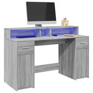 Rašomasis stalas su LED, pilkas ąžuolo, 140x55x91cm, mediena