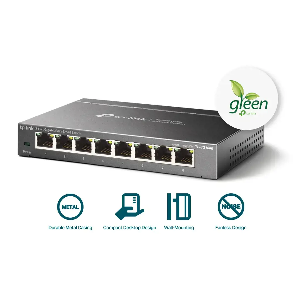 TP-LINK 8 prievadų Gigabit Easy Smart komutatorius 8 10/100/1000Mbps RJ45 prievadai MTU/Port/Tag-based VLAN QoS IGMP Snooping