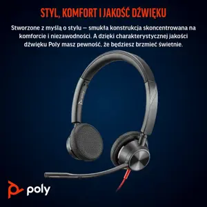 POLY Blackwire 3325 Stereo Microsoft Teams Certified USB-C Headset +3.5mm Plug +USB-C/A Adapter, Wired, Office/Call center, 131 g, Headset, Black