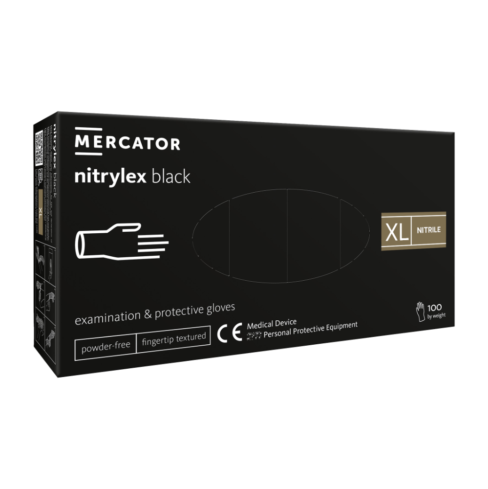 Vienkartinės pirštinės NITRYLEX PF, nitrilinės, nepudruotos, juodos spalvos, XL, 100 vnt.