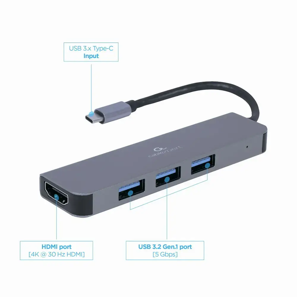 GEMBIRD A-CM-COMBO2-01 kelių prievadų adapteris C tipo USB 2in1 HUB USB HDMI