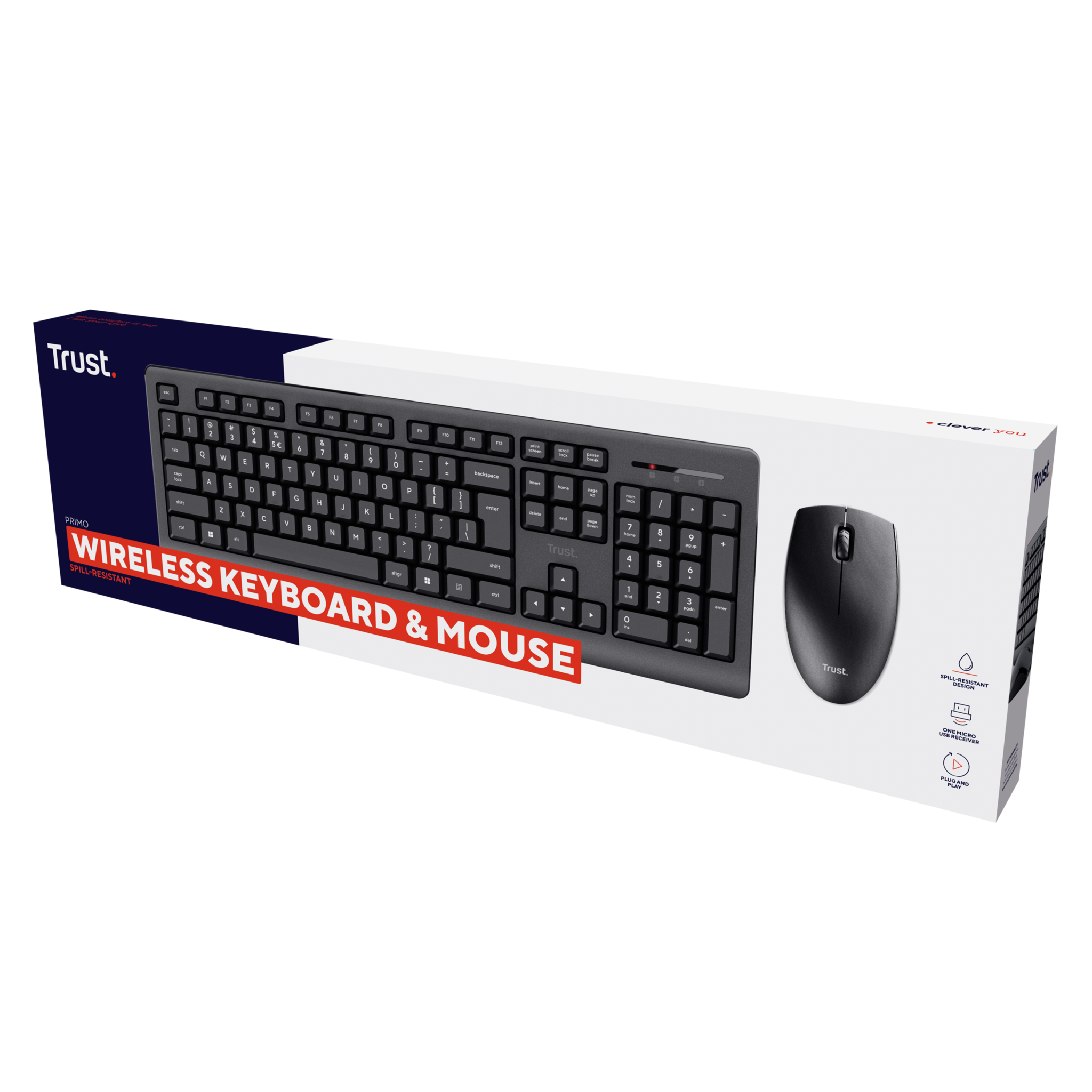 Trust Primo, Wireless, RF Wireless, Membrane, QWERTY, Black, Mouse included