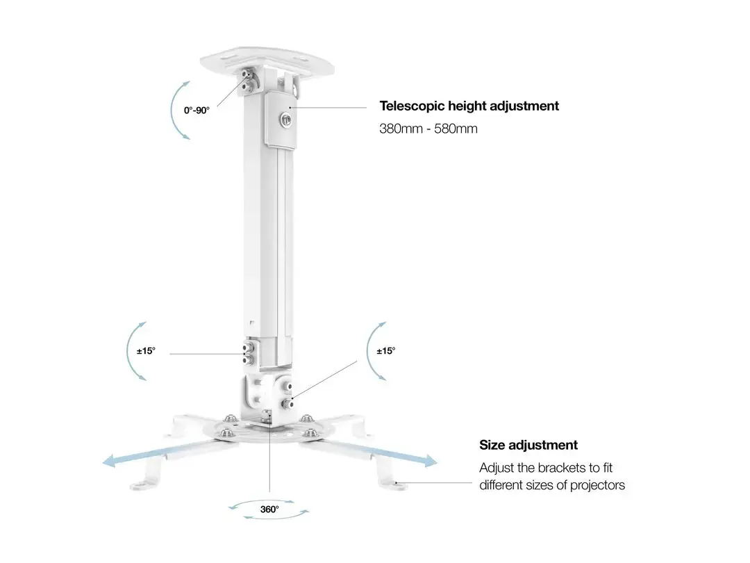 "Multibrackets M" universalus projektoriaus lubinis laikiklis I, lubinis, 5 kg, baltas, rankinis, 150-630 mm, 360°