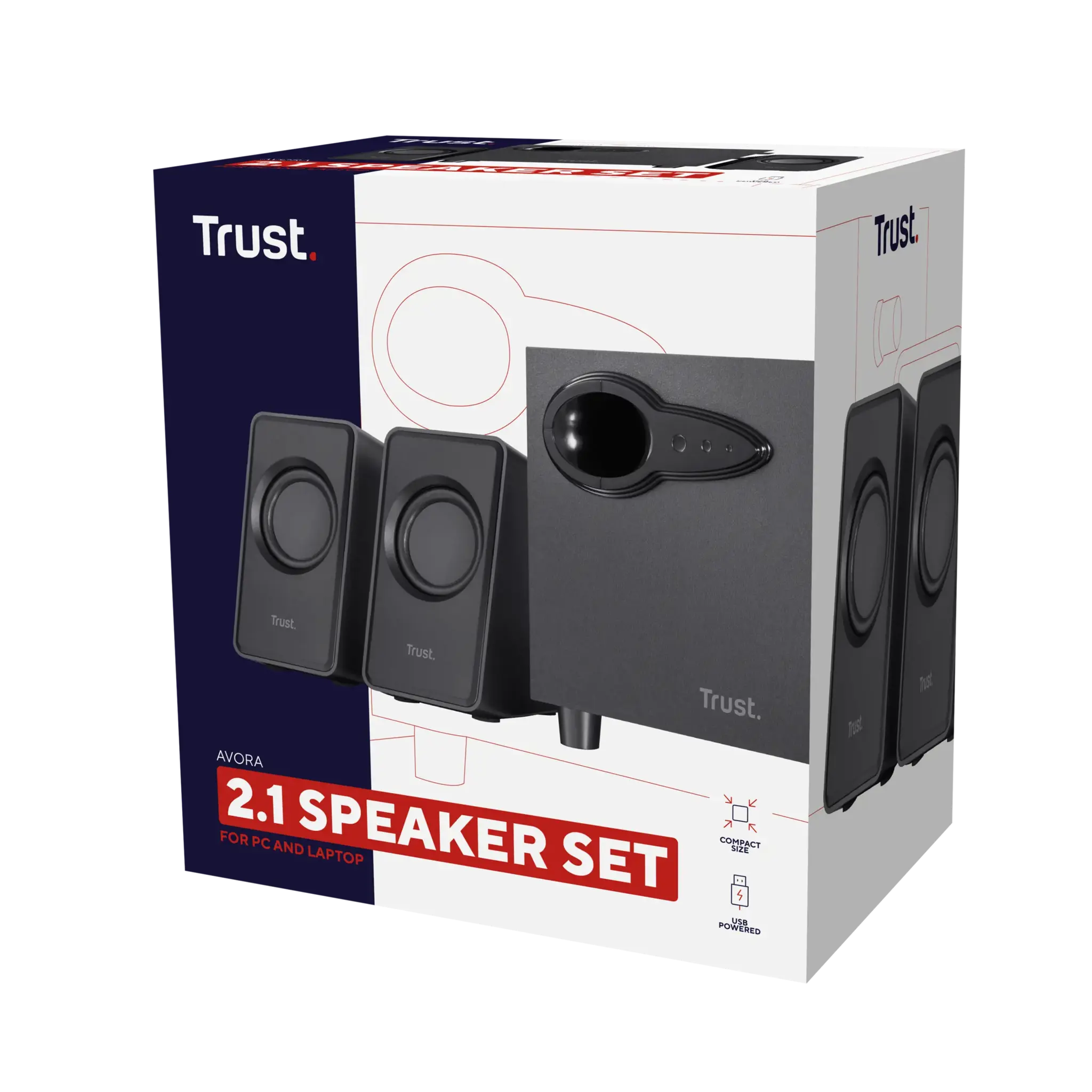 "Trust Avora 2.1", 2.1 kanalai, 9 W, kompiuteris, juoda, 2 krypčių, 9 W
