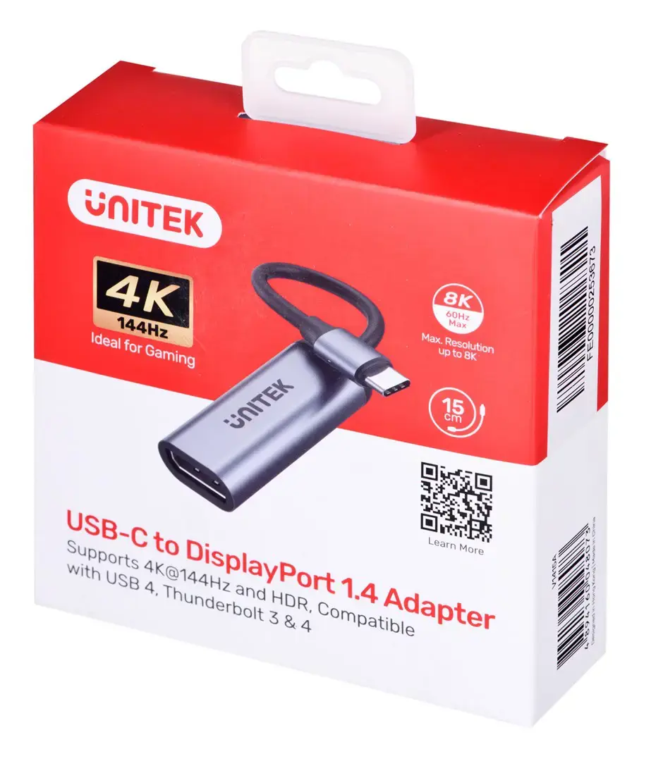 UNITEK V1415C USB-C - DisplayPort 1.4 8K 60Hz 15cm ALU jungtis