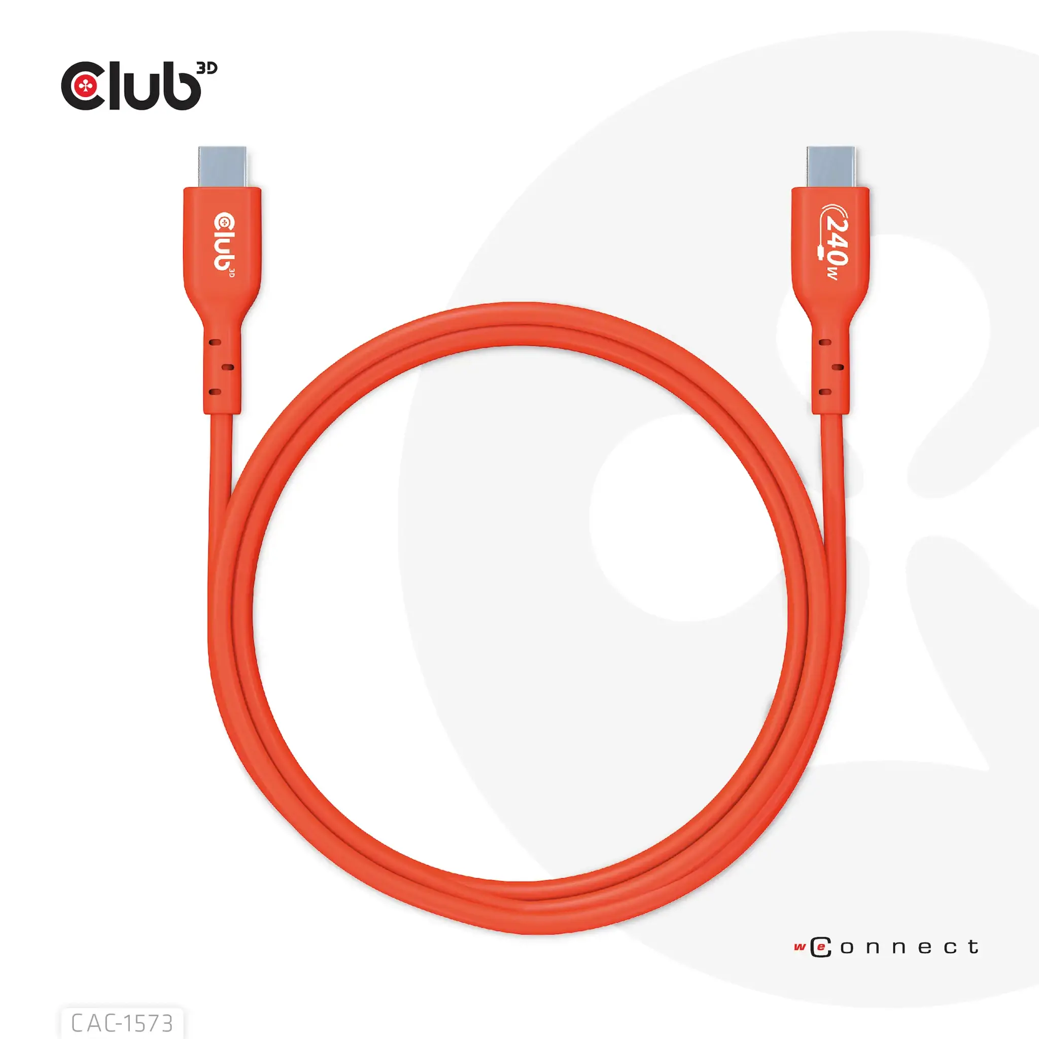 CLUB3D USB2 Type-C Bi-Directional Cable, Data 480Mb,PD 240W(48V/5A) EPR M/M 2m, 2 m, USB C, USB C, USB4 Gen 2x2, Red