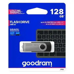 "Goodram UTS3", 128 GB, A tipo USB, 3.2 Gen 1 (3.1 Gen 1), 60 MB/s, pasukama, juoda