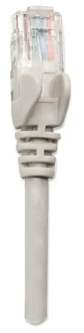 INTELLINET tinklo kabelis Cat5e U/UTP 3,0 m 10 pėdų pilkos spalvos RJ-45 vyriškasis / RJ-45 vyriškasis Snagless paauksuoti kontaktai Polybag