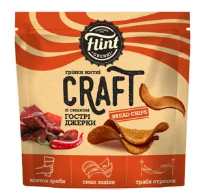 Duonos traškučiai FLINT, Craft, vingiuoti, aštraus skonio, 80 g