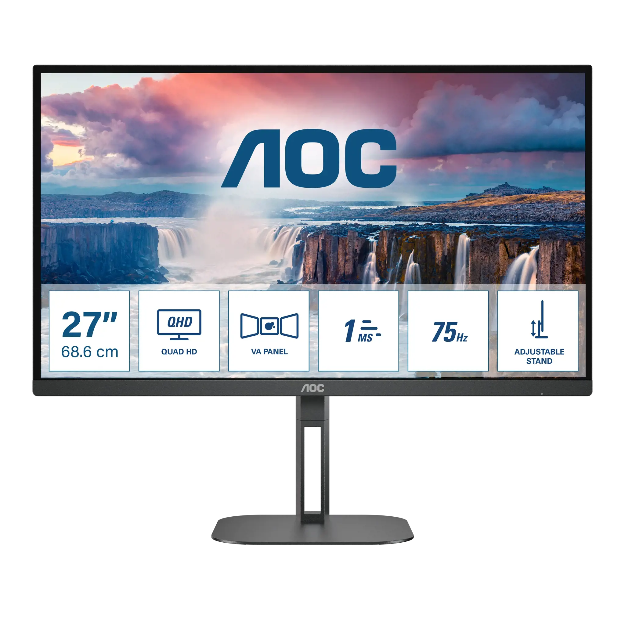 Monitorius AOC Q27V5N/BK 27inch WQHD VA 75Hz 4ms 300cd/m2 HDMI 1.4x2 DPx2 Speakers