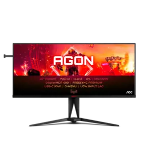 AOC AG405UXC 40 colių 21:9 IPS UWQHD 144 Hz 4 ms 2xHDMI 2.0 DP USB-B 4xUSB 3.2 USB-C PD90W aukštis