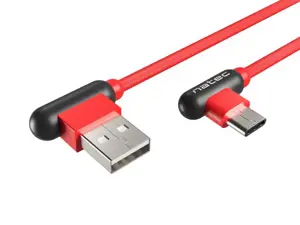 NATEC NKA-1201 Extreme Media kabelis USB Typ-C į USB (M), 1 m, pasuktas į kairę/dešinę, raudonos spalvos