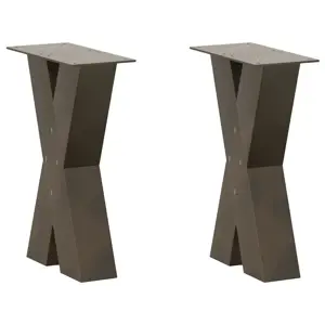 Kavos staliuko kojelės, X formos, 2 vnt., natūralus plienas, 38x(42-43) cm, plienas