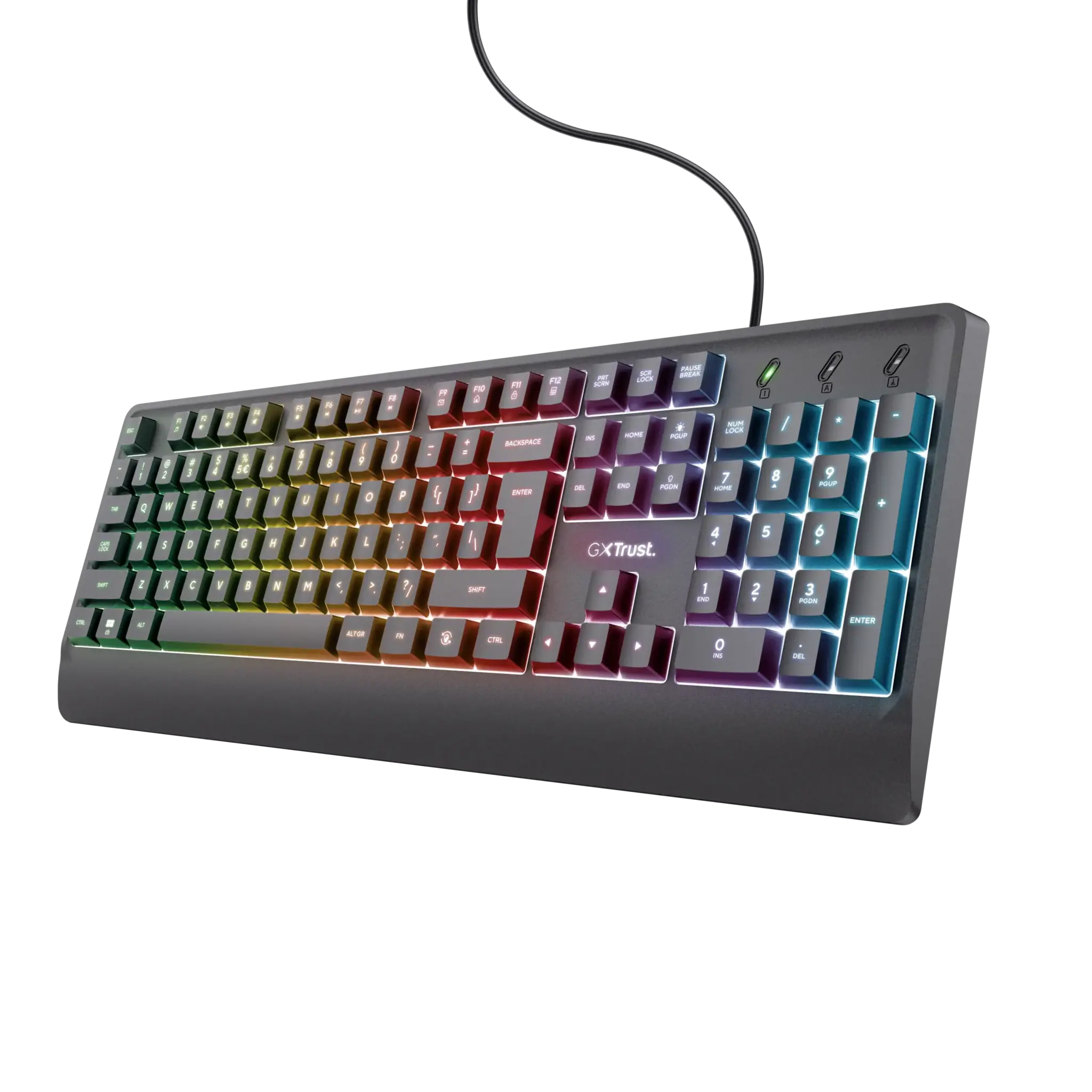 "Trust GXT 792 QUADROX", pilno dydžio (100 %), USB, QWERTY, LED, juoda, pelė pridedama
