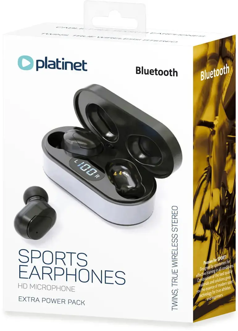 Platinet PM1050B Airpods Bluetooth 5.0 belaidės ausinės su mikrofonu juoda