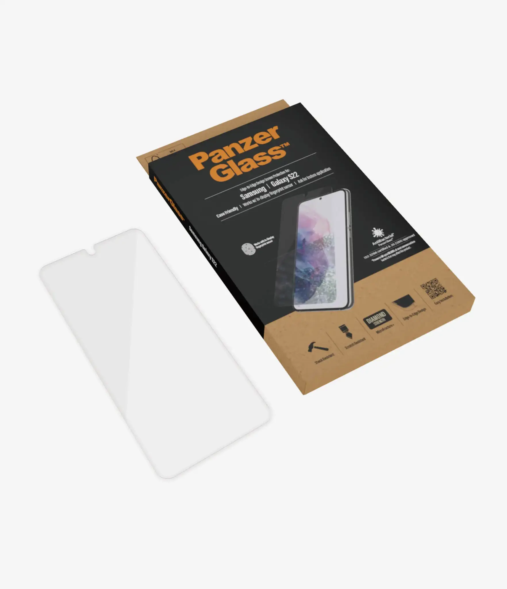 PanzerGlass™ UltraForce1 Samsung Galaxy S22 | Ekrano apsauga, Skaidri ekrano apsauga, Samsung, Samsung, Samsung - Galaxy S22, atspari įbrėžimams, atspari smūgiams, antibakterinė, skaidri, 1 vnt.