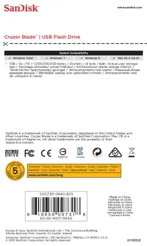 SanDisk Cruzer Blade 64GB; EAN: 619659097318