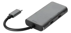 USB šakotuvas DELTACO USB-C ha - 2x USB-C ho ir 2x USB-A ho, 10 Gb / s, pilkas / USBC-HUB201