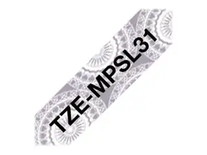Brother TZE-MPSL31, juoda ant sidabro, TZe, pilka, terminis perkėlimas, blizgus, Brother PT-E110VP