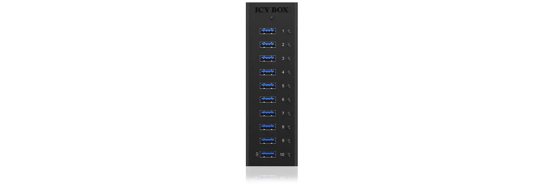 ICYBOX IB-AC6110 IcyBox 10 x USB 3.0 prievadų koncentratorius su USB įkrovimo prievadu, juodas