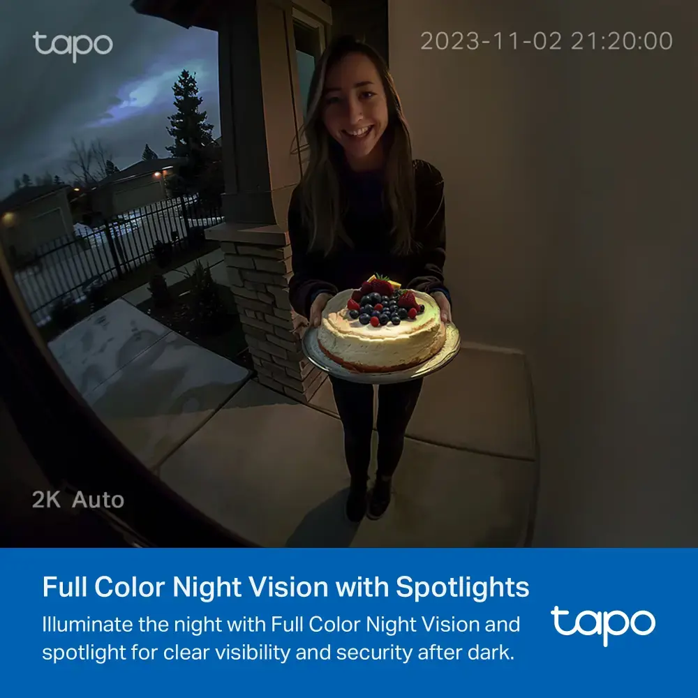 TP-LINK Video Doorbell Camera | Tapo D210 | 3 MP | 1.18mm/F1.8 | IP65 | H.264 | Micro SD, Max. 512