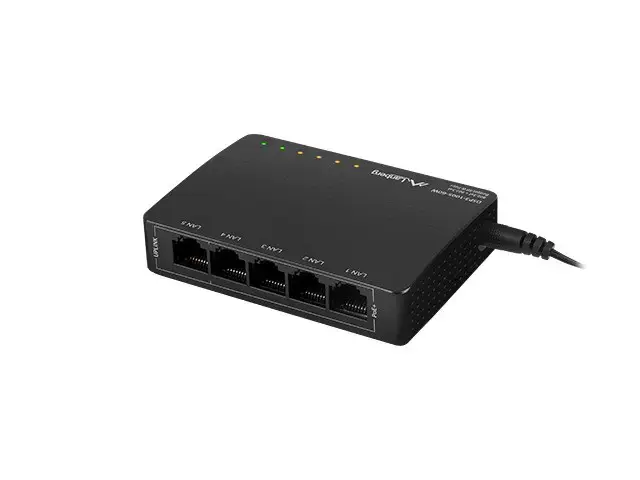 LANBERG komutatorius PoE 5 prievadai 1GB 4 prievadai PoE 30W/prievadui maks. 60W DSP3-1005-60W nevaldomas