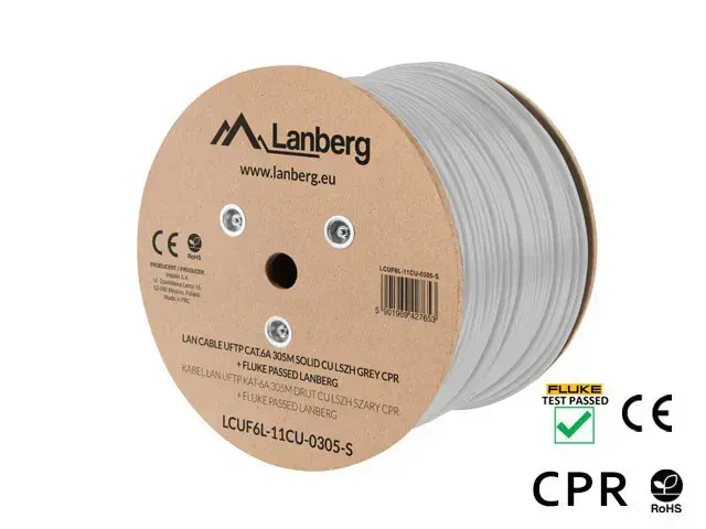 LANBERG LAN kabelis UFTP cat.6A 305m solid CU LSZH pilkas CPR fluke pass