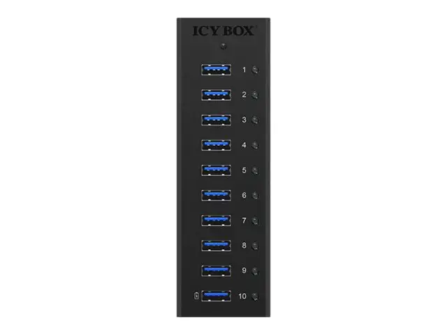 ICYBOX IB-AC6110 IcyBox 10 x USB 3.0 prievadų koncentratorius su USB įkrovimo prievadu, juodas