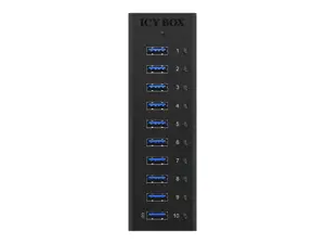 ICYBOX IB-AC6110 IcyBox 10 x USB 3.0 prievadų koncentratorius su USB įkrovimo prievadu, juodas
