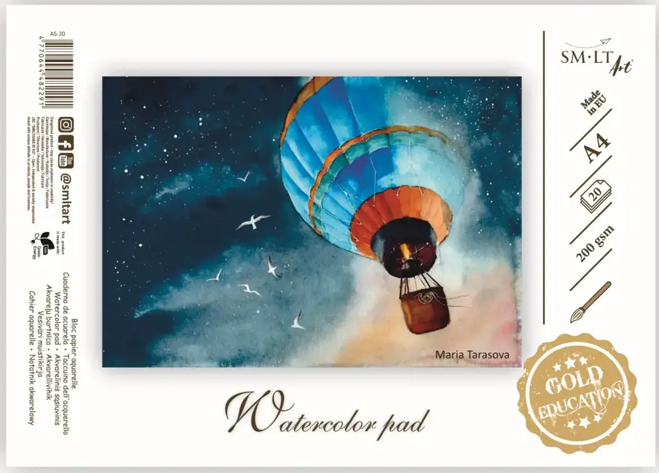 Akvarelės sąsiuvinis SMLT, A4, 20 lapų, 210 g/m²