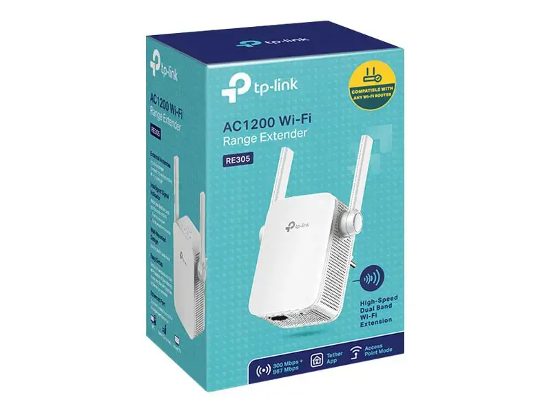 "TP-Link AC1200 Mesh Wi-Fi Range Extender", tinklo siųstuvas, 867 Mbit/s, 10 100 Mbit/s, Windows 10, Windows 7, Windows 8, Windows 8.1, Windows 98SE, Windows NT, Windows XP, MacOS, vidinis