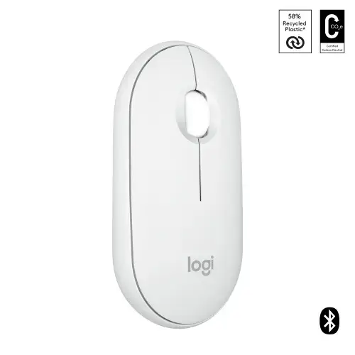 "Logitech Pebble 2 M350s", dvipusis, optinis, RF belaidis + "Bluetooth", 4000 DPI, baltas