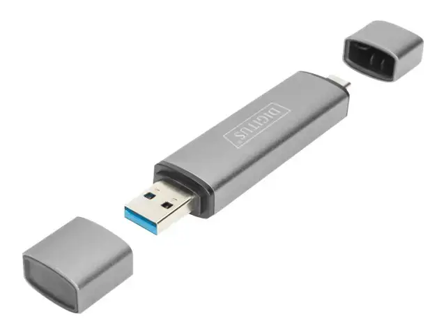 DIGITUS DA-70886 Kombinuoto kortelių skaitytuvo koncentratorius USB-C+USB 3.0 1x SD 1x MicroSD 1x USB 3.0 pilkos spalvos
