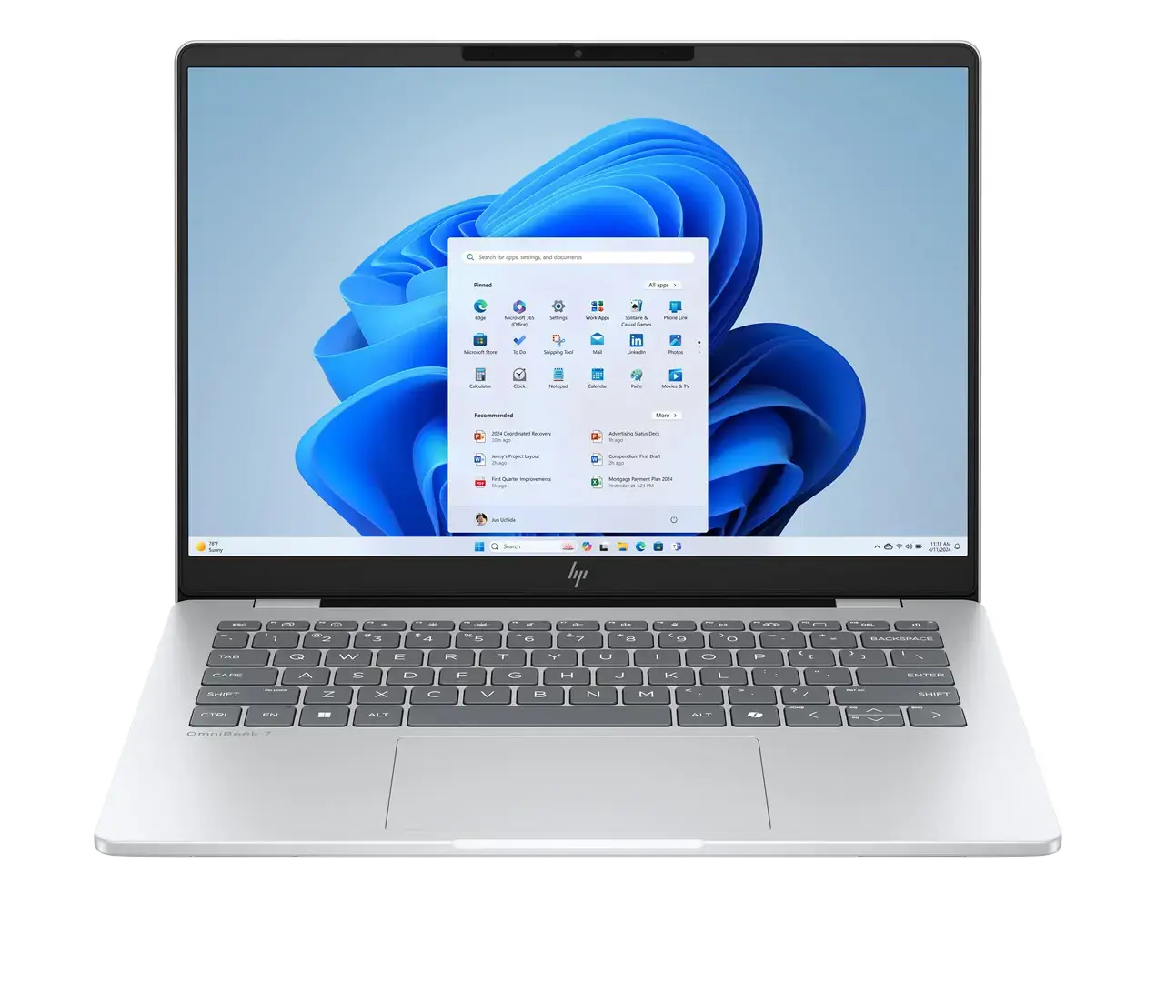 HP OmniBook 7 AI 14-fr0003nw Intel Core Ultra 5 225U Laptop 35.6 cm (14") 2K Display 16 GB LPDDR5 SDRAM 512 GB SSD Wi-Fi 6E (802.11ax) Windows 11 Pro AI PC Silver