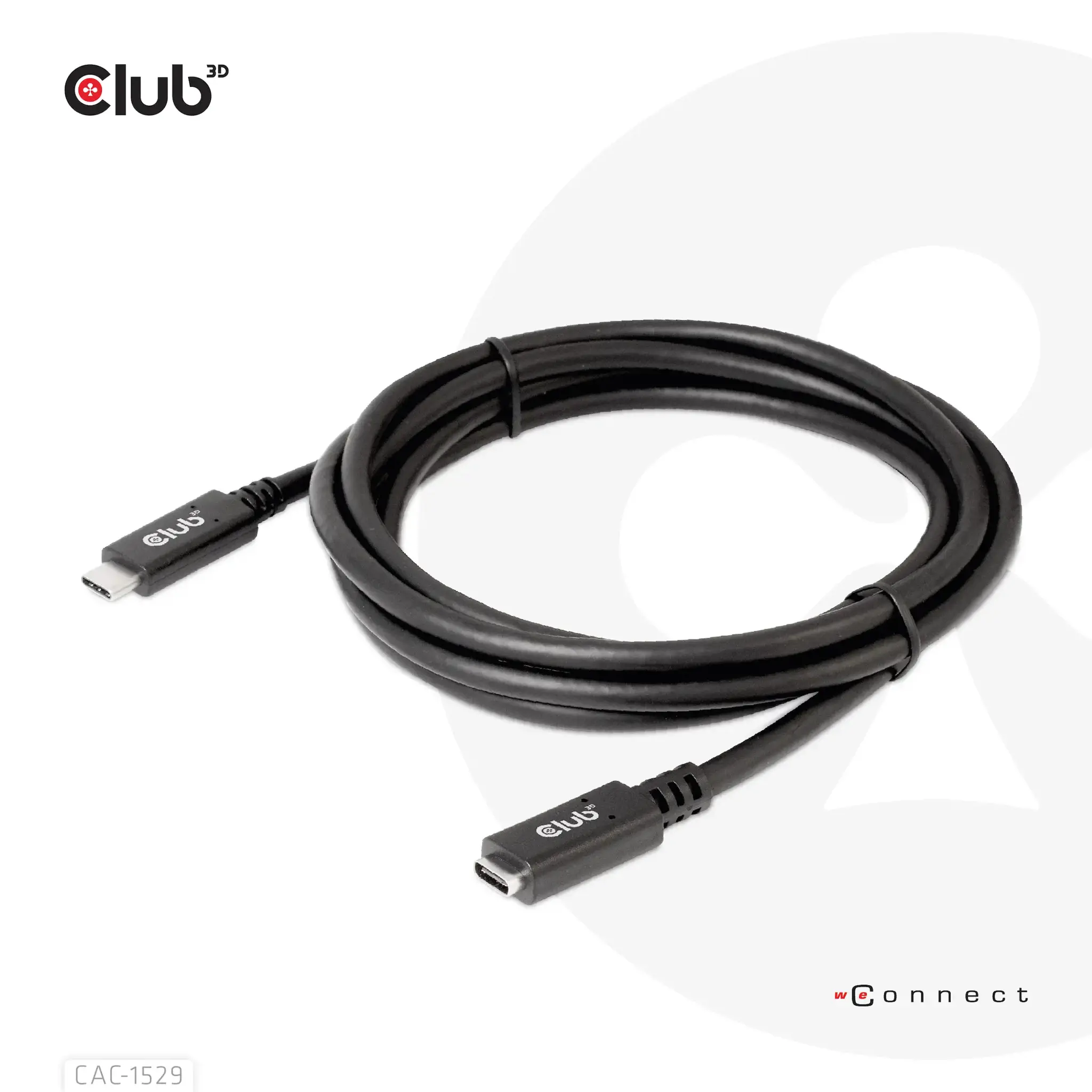 CLUB3D USB Gen1 Type-C Extension Cable 5Gbps 60W(20V/3A) 4K60Hz M/F 2m/6.56ft, 2 m