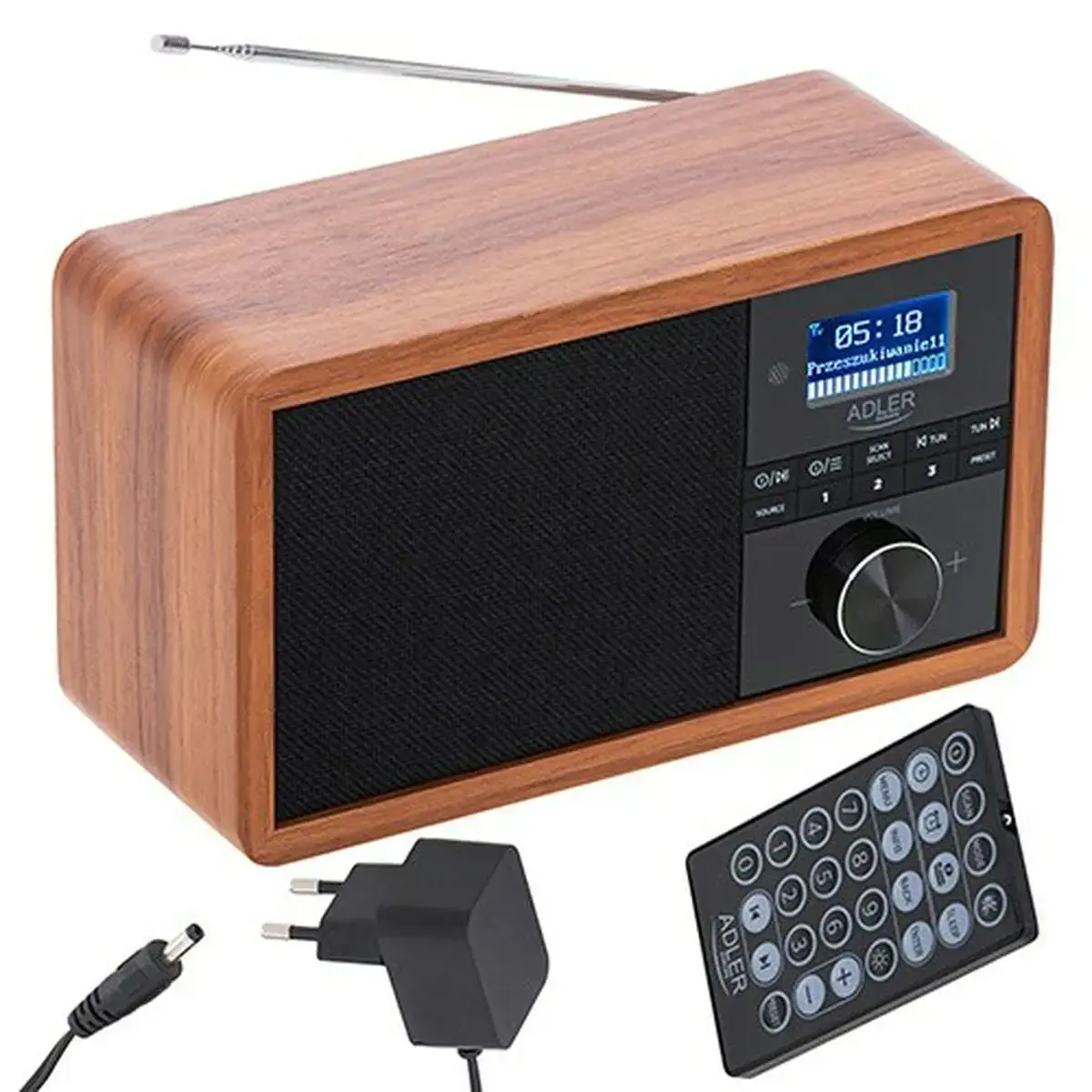 "Adler Radio" DAB+ "Bluetooth" AD 1184. LCD ekranas, juodos/rudos spalvos, žadintuvo funkcija